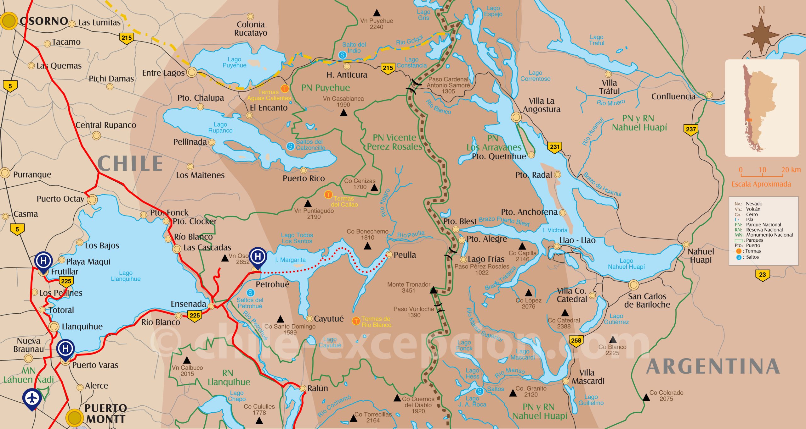 Carte zoomée partie Lac Llanquihue circuit 9 Carte zoomée partie Lac Llanquihue circuit 9