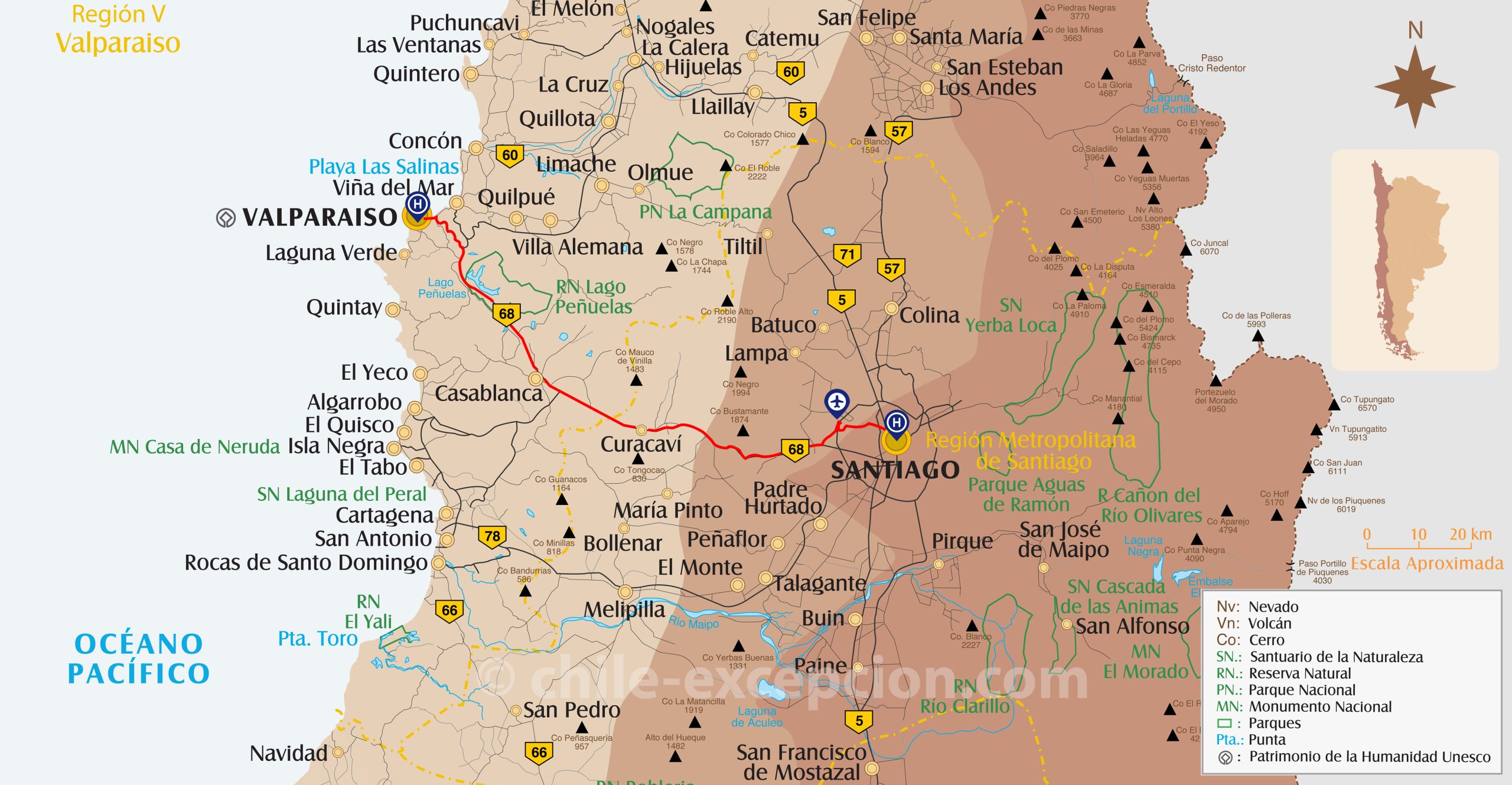 Itinéraire aéroport Santiago à Valparaiso circuit 7 Itinéraire aéroport Santiago à Valparaiso circuit 7