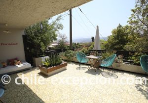 Terrasse de l'hôtel Casapapudo, Papudo, station balnéaire de la zone centrale du Chili